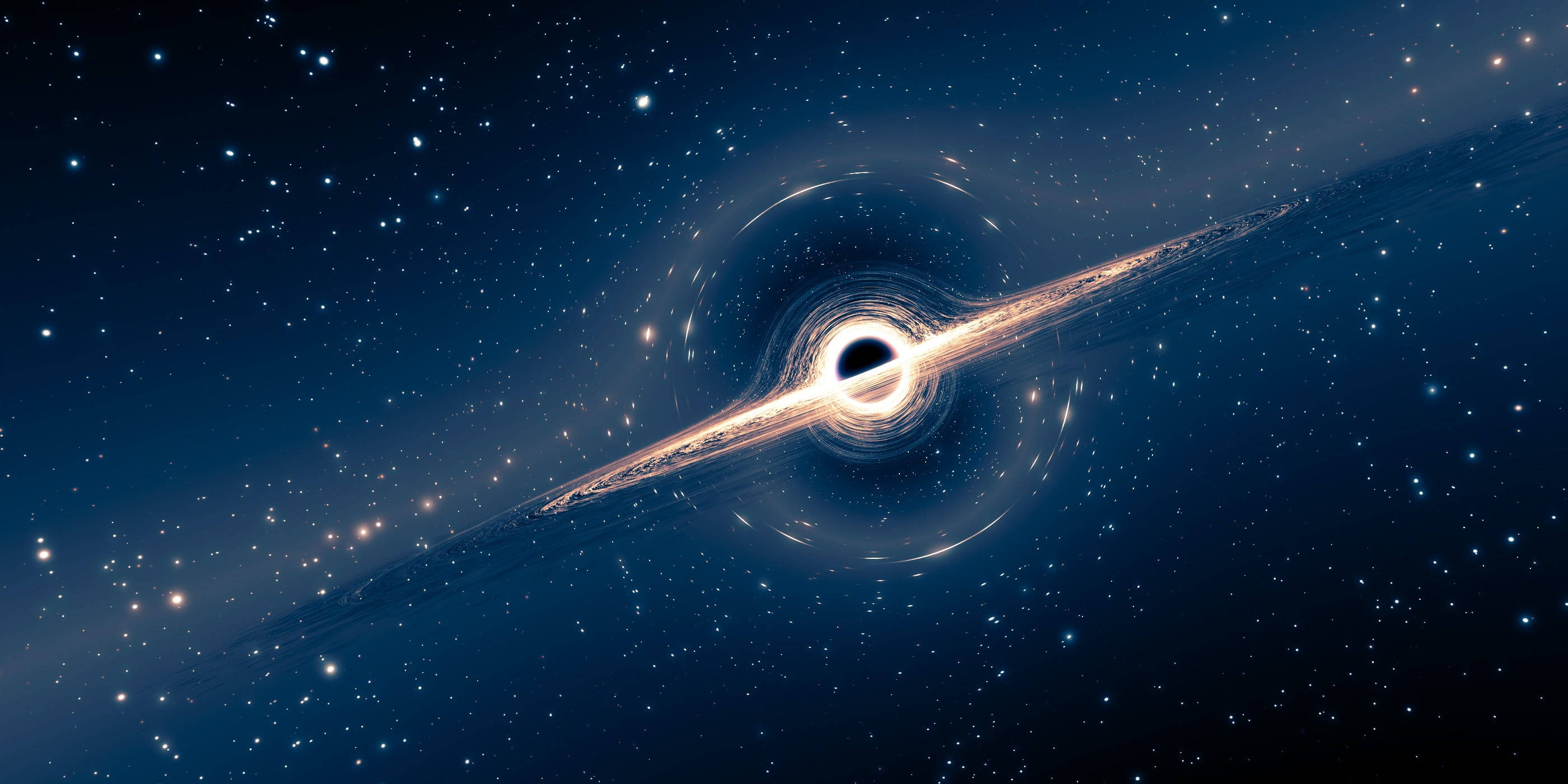 Black Galaxy, black hole, glowing accretion disk, 2K Desktop Wallpaper