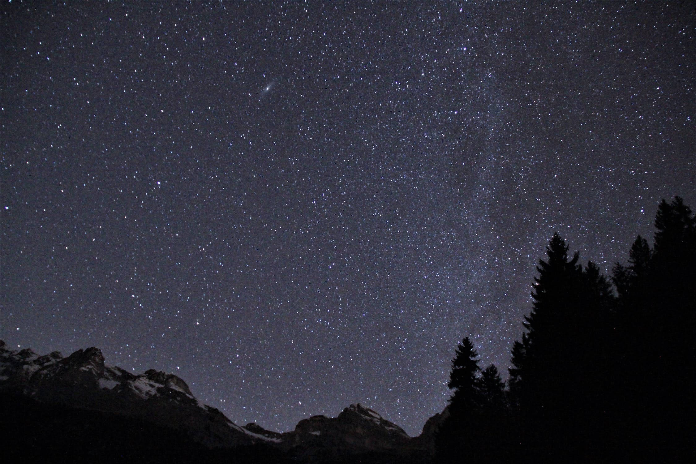 Black Stars Galaxy, starry night sky, snow capped mountains, Full HD Desktop Wallpaper
