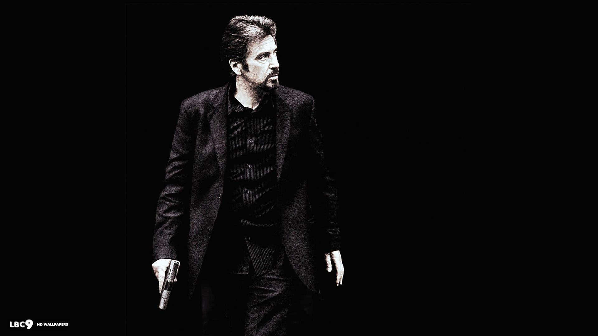 black gangster, dark suit, gun, Full HD Desktop Wallpaper