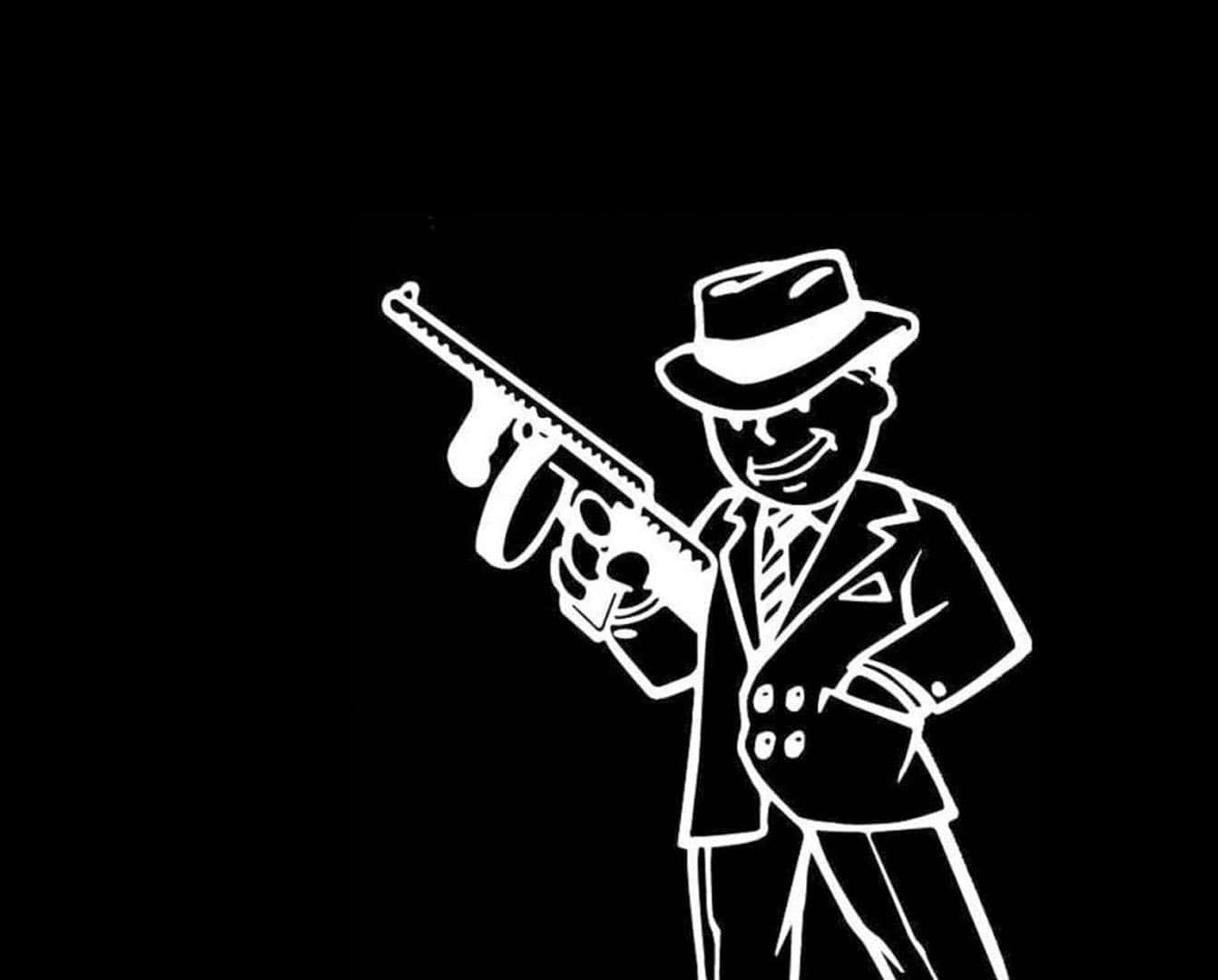 Black Gangster, fedora, submachine gun, HD Desktop Wallpaper