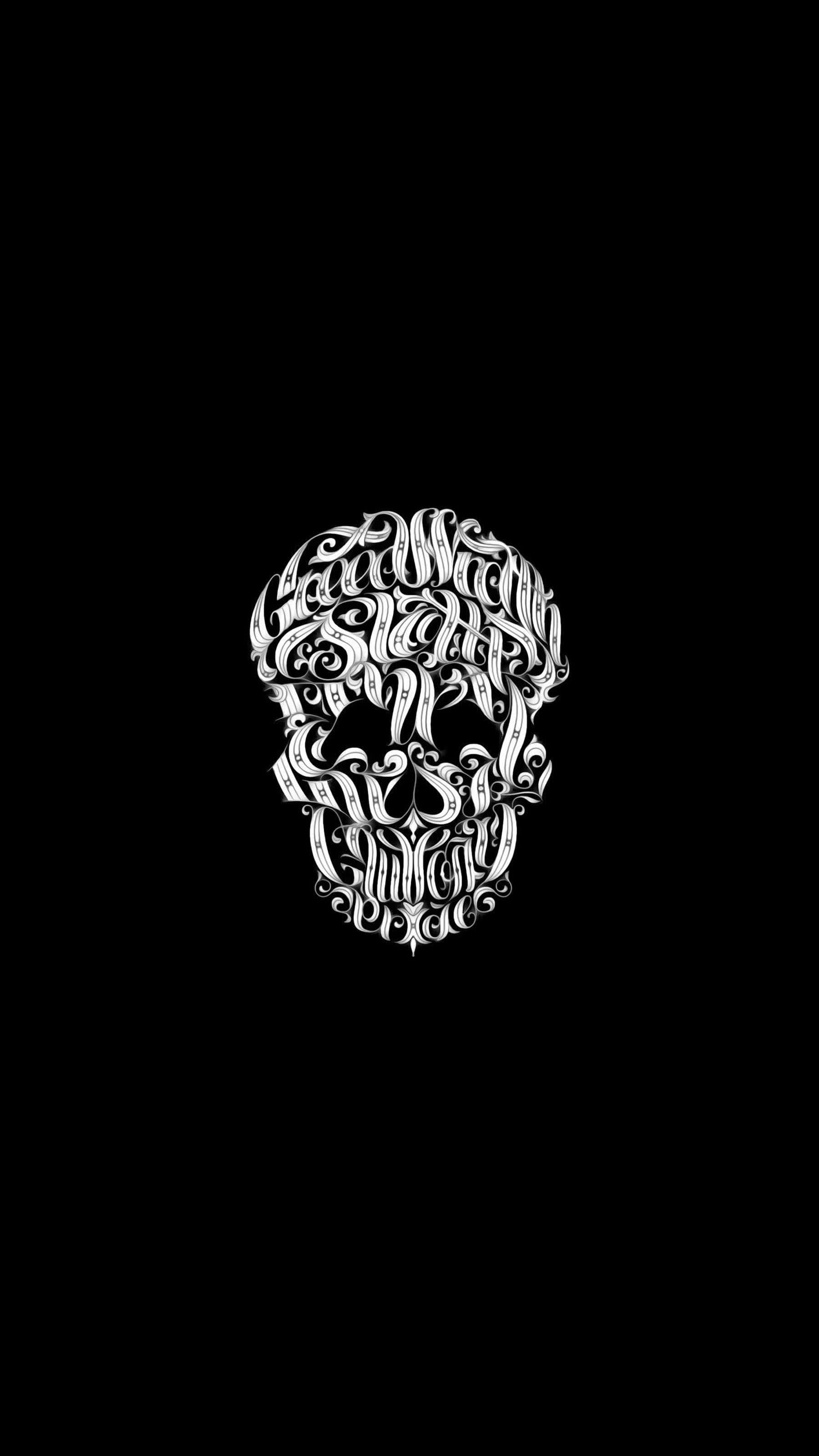 skull, white skull, intricate swirling calligraphy, 2K Phone Wallpaper