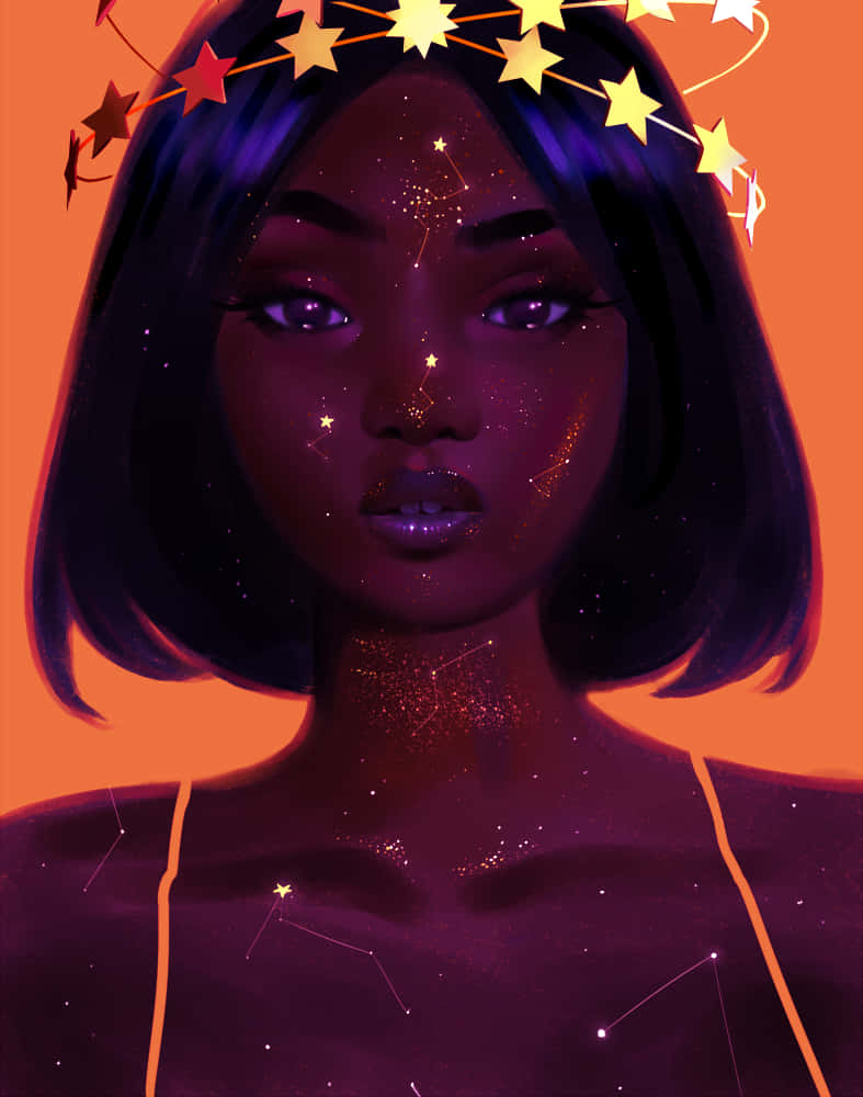 African American woman, star constellations, starry crown, SD Phone Wallpaper