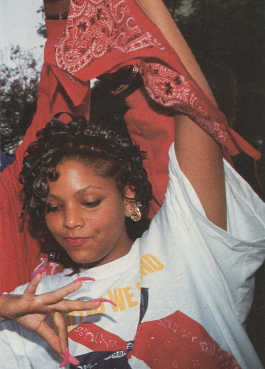 red bandana, curly hair, pink nails, SD Phone Wallpaper