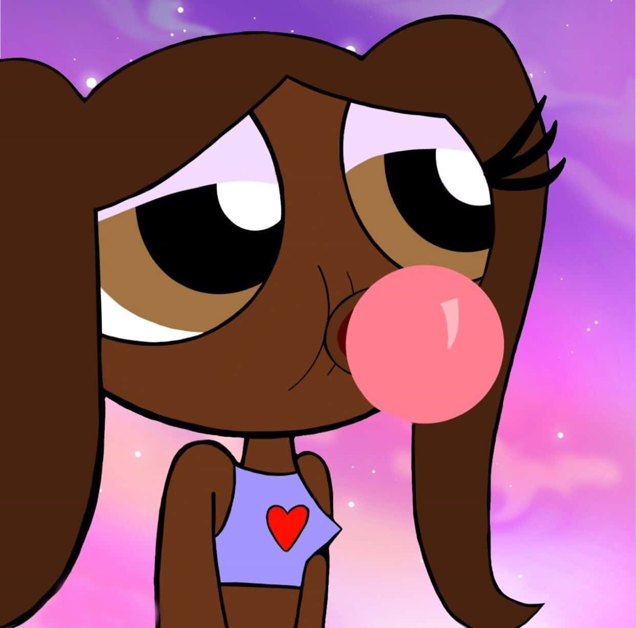 cartoon girl, brown hair, pink bubblegum bubble, SD Desktop Wallpaper