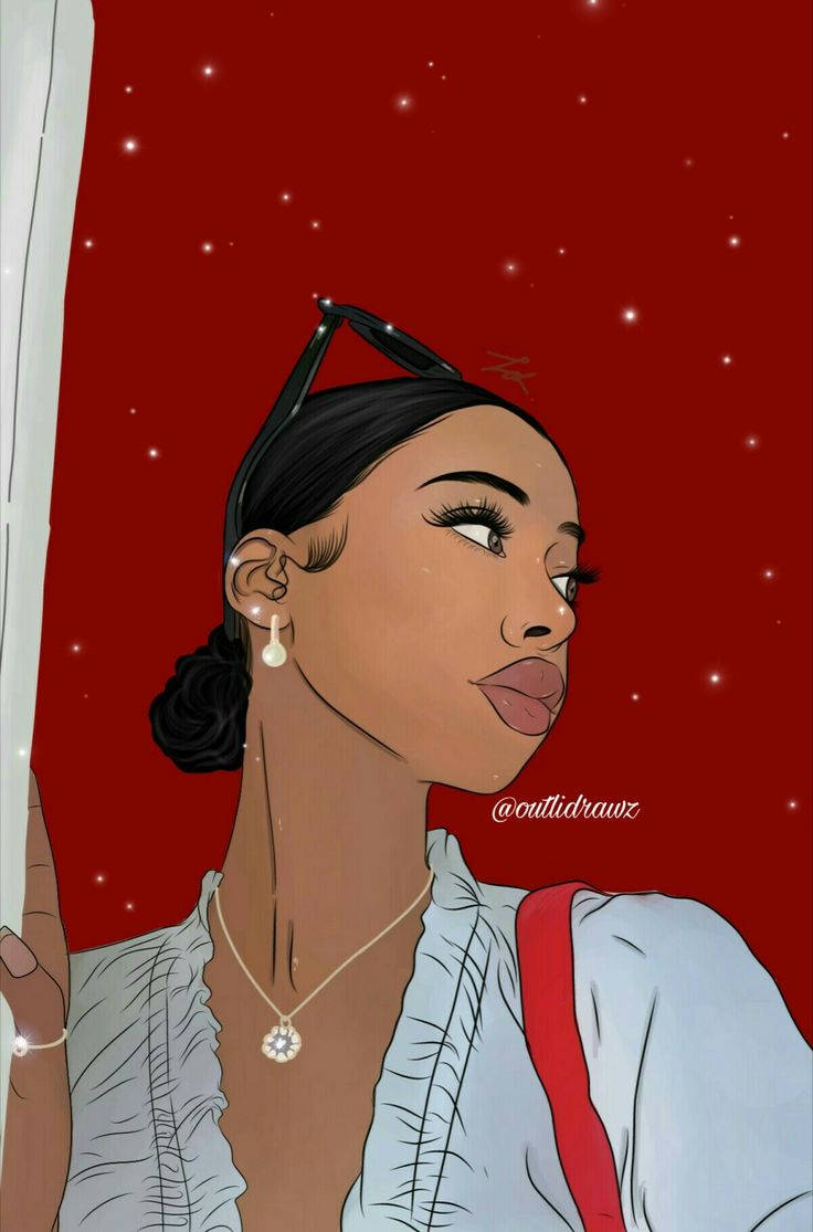 cute black girl, sunglasses, vibrant red starry background, SD Phone Wallpaper