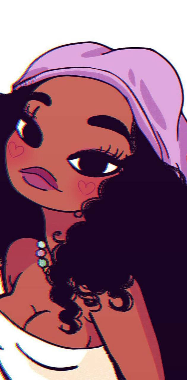 Black Girl Cartoon, curly hair, pink headscarf, HD Phone Wallpaper