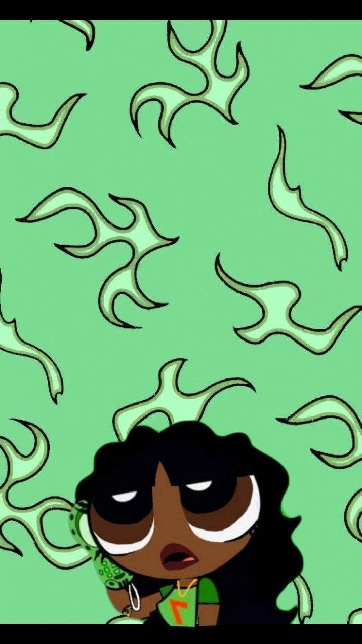 black girl cartoon, curly hair, dark skin, SD Phone Wallpaper