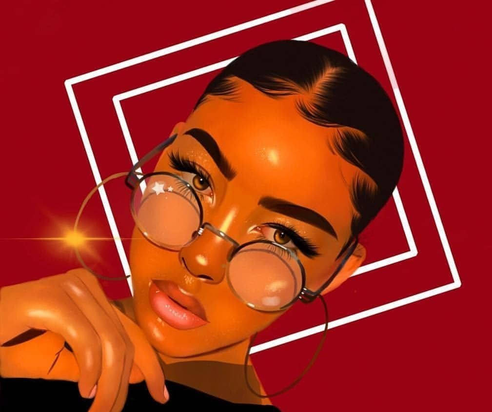 Black Girl Cartoon, round glasses, glowing eyes, SD Desktop Wallpaper