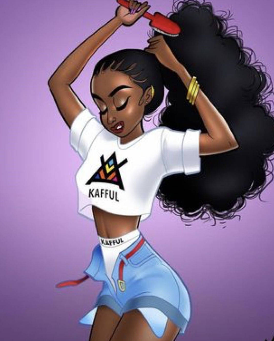Black Girl Cartoon, voluminous black hair, white crop top, HD Phone Wallpaper