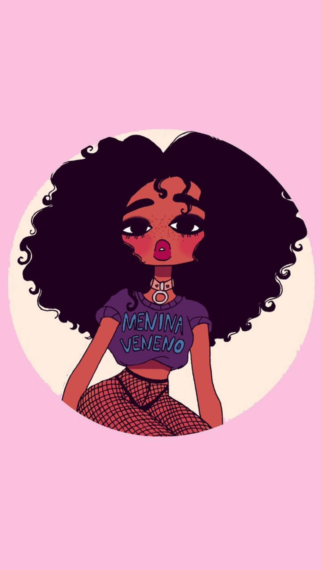 Black Girl Cartoon, voluminous dark curls, purple shirt, Full HD Phone Wallpaper