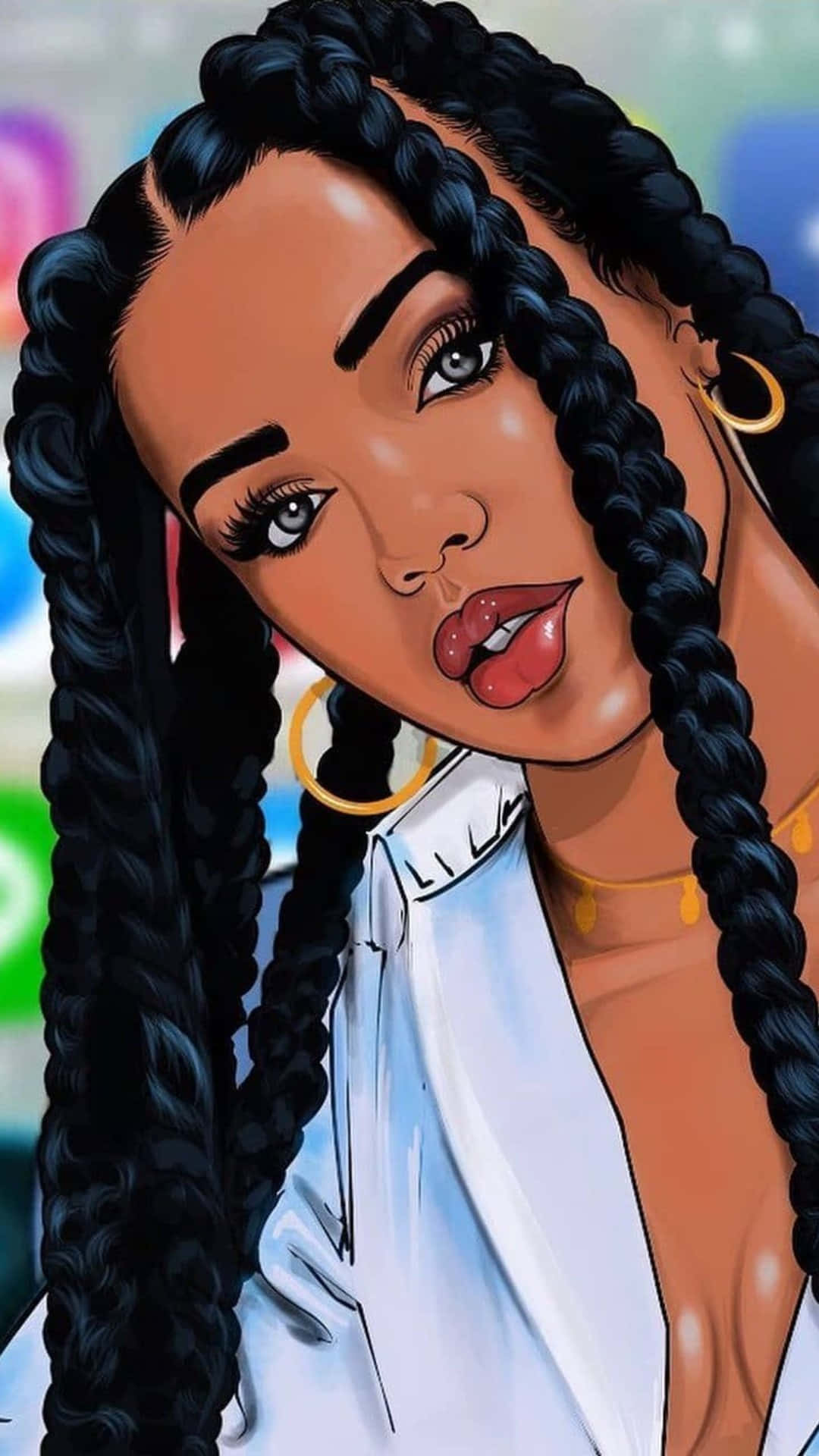 anime inspired, black girl, long black braids, Full HD Phone Wallpaper