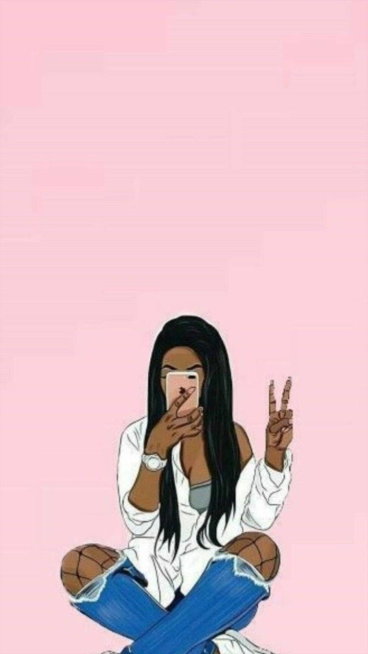 Black Girl Cartoon, young woman, long black hair, HD Phone Wallpaper
