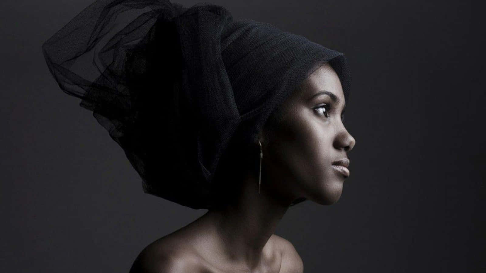 black headwrap, dark gray studio background, side profile, HD Desktop Wallpaper