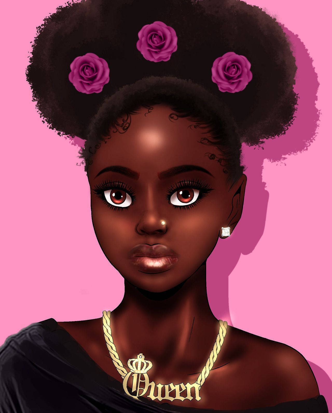 Black woman, queen necklace, voluminous afro hair, HD Phone Wallpaper