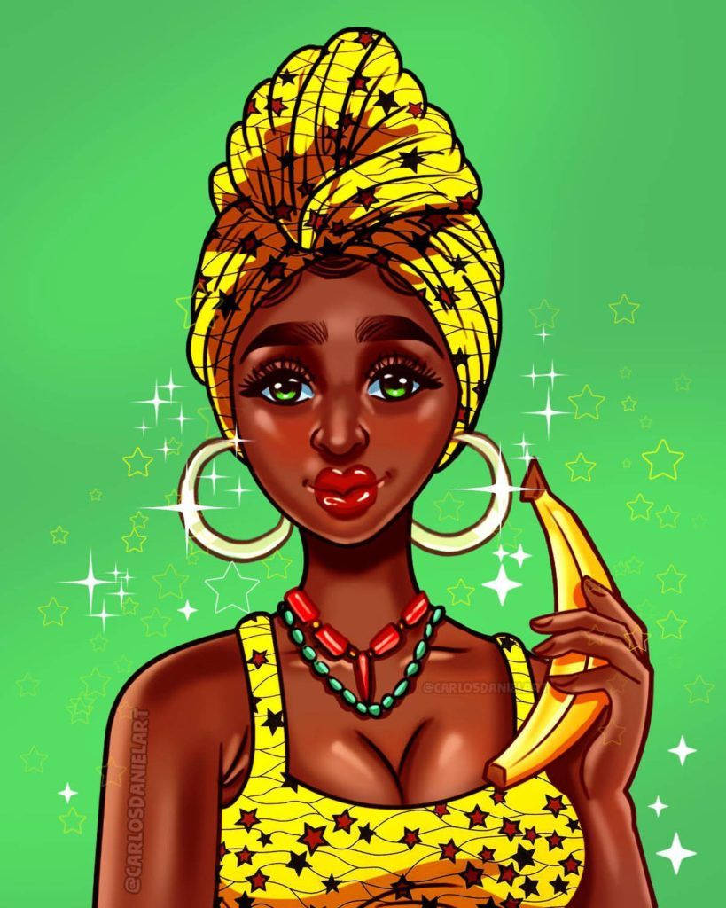 Black Girl, yellow star-patterned headwrap, yellow star-patterned dress, SD Phone Wallpaper