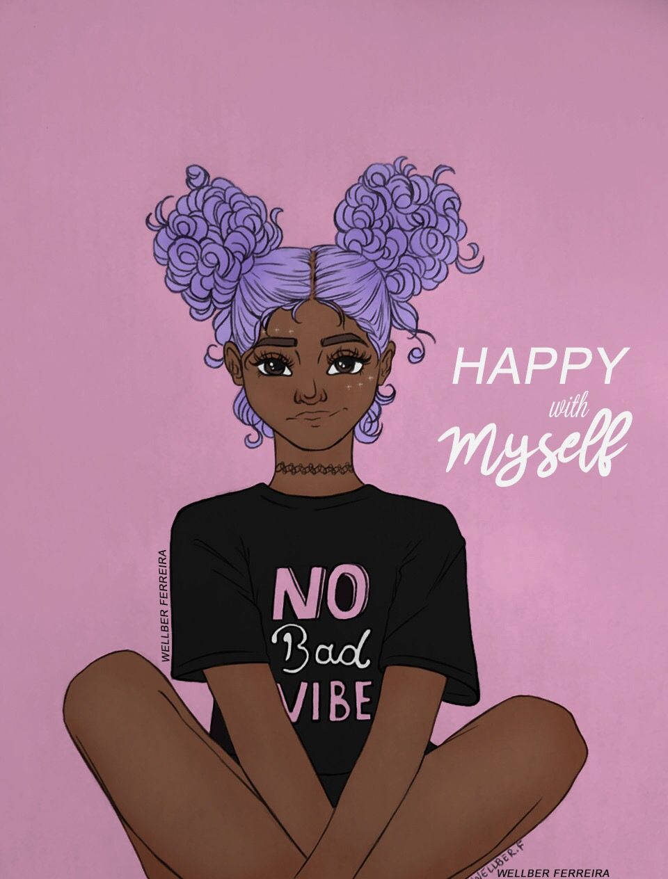 Black Girl, purple curly hair, pink background, SD Phone Wallpaper