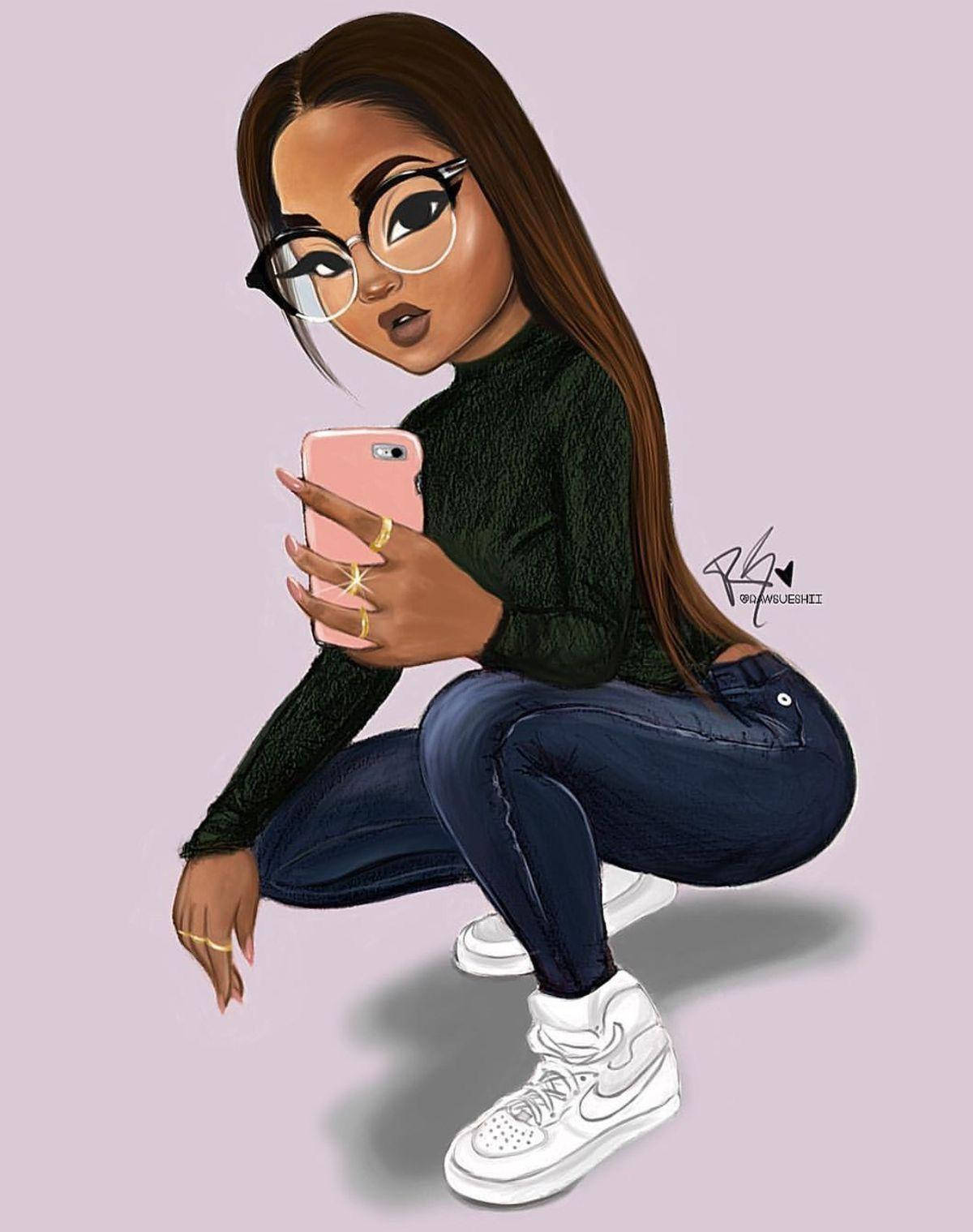 Black Girl, crouching, glasses, HD Phone Wallpaper