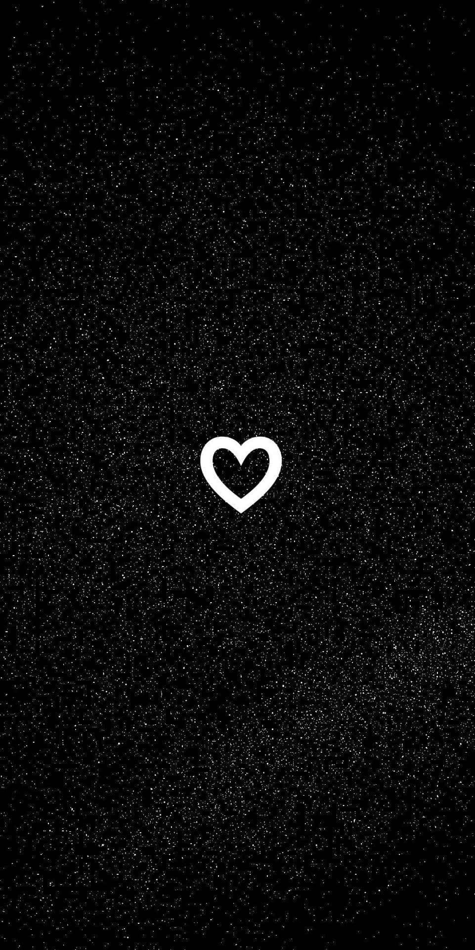 Black Glitter Hearti Phone Wallpaper, white heart outline, black glittery background, Full HD Phone Wallpaper