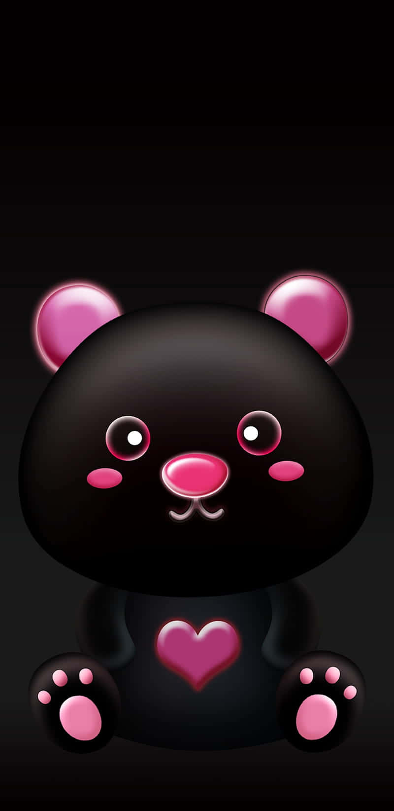 Black Girly Beari Phone, cute black cartoon bear, pink ears, HD Phone Wallpaper