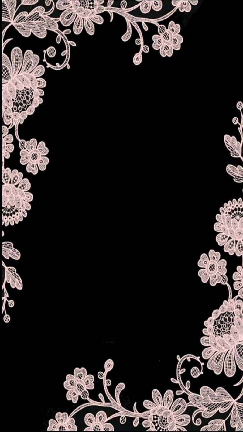 Black Girlyi Phone, floral frame, light pink floral lace borders, HD Phone Wallpaper