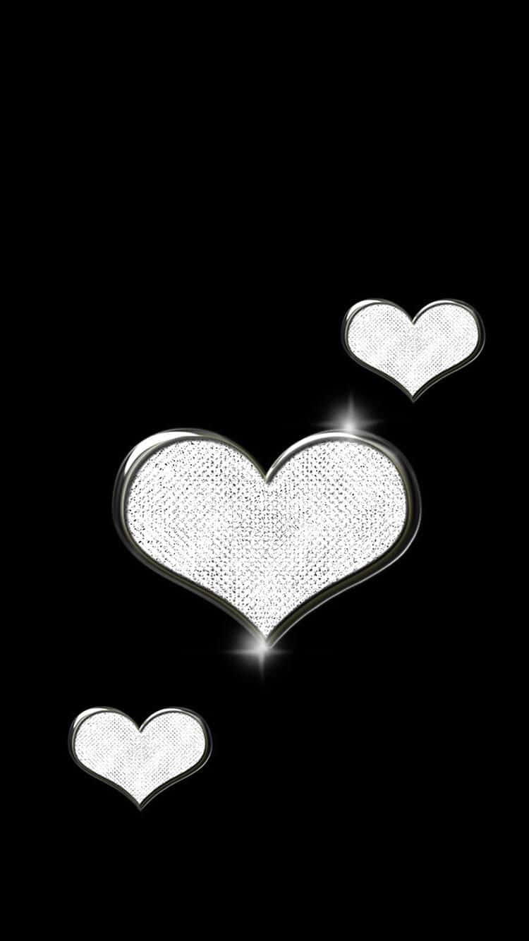sparkling silver hearts, glittery texture, bright glares, HD Phone Wallpaper