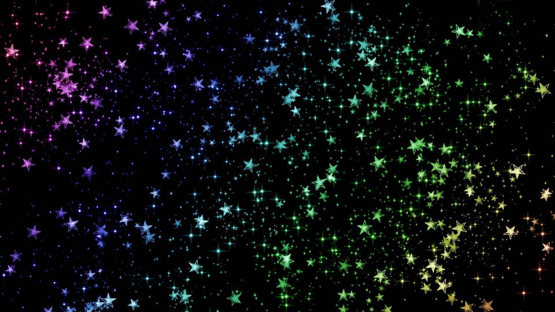 Black Glitter, rainbow star, glowing multicolored stars, Full HD Desktop Wallpaper