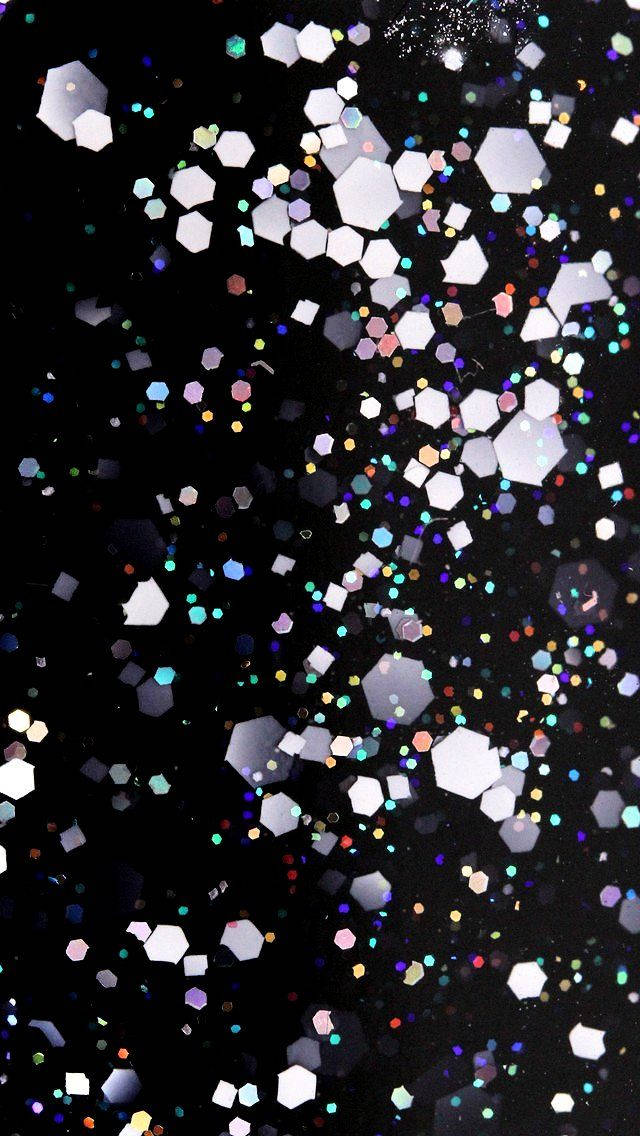 black glitter, iridescent hexagonal glitter particles, deep black background, SD Phone Wallpaper