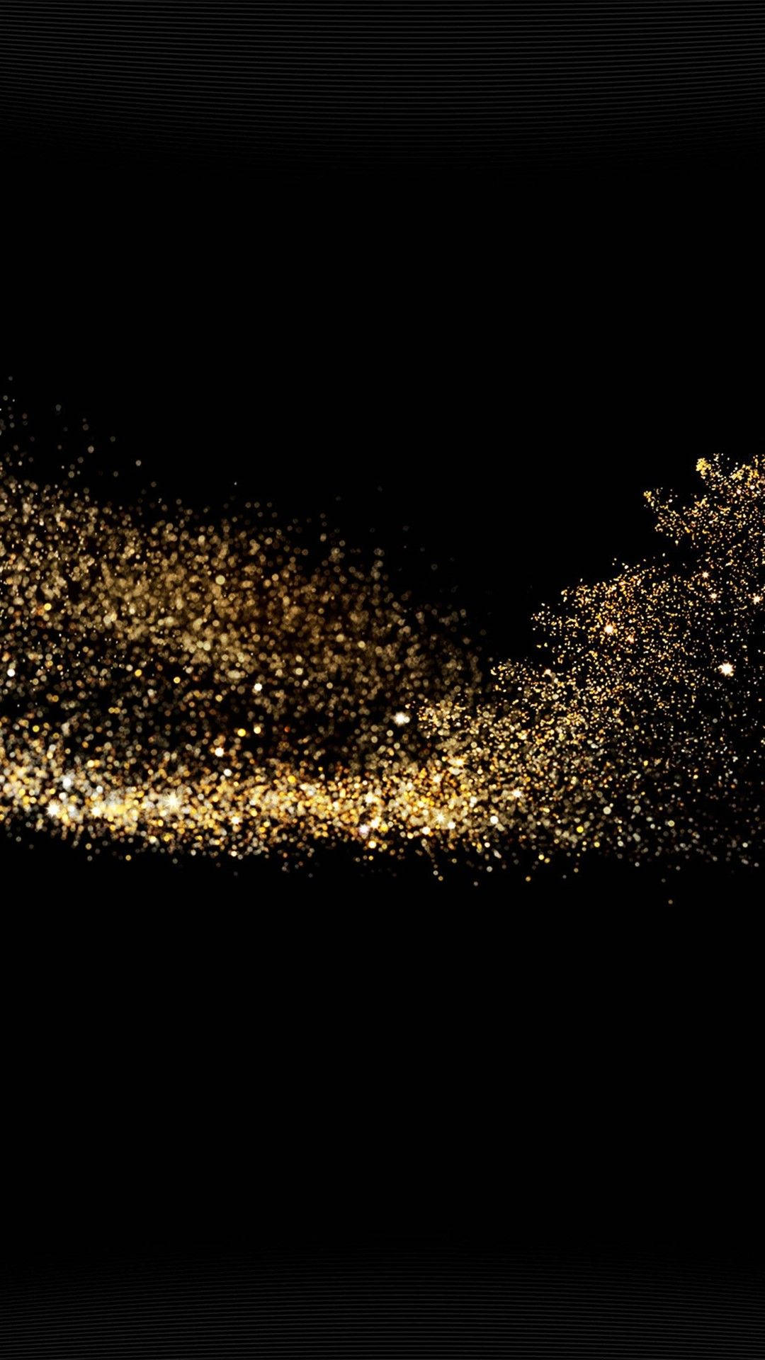 Black And Gold Sparkles, golden glitter particles, deep black background, Full HD Phone Wallpaper
