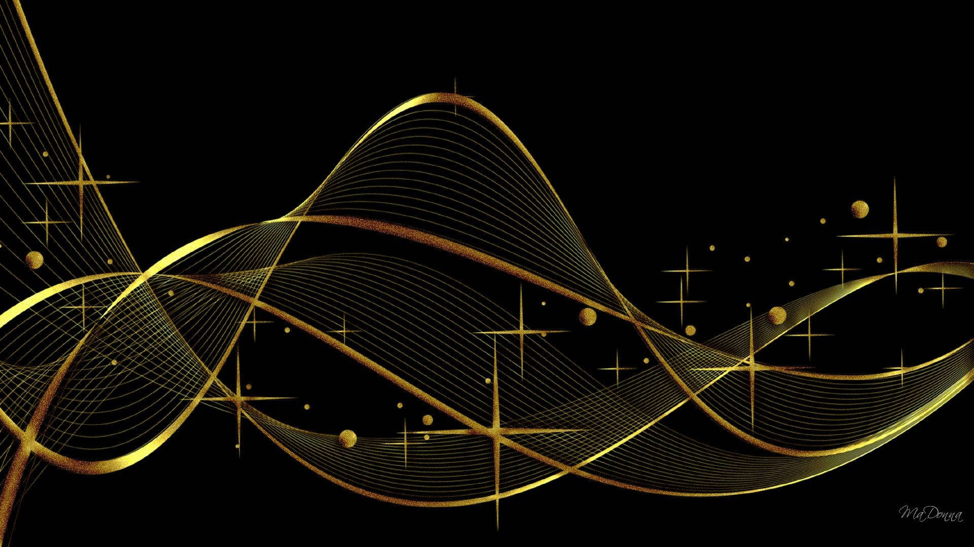 black void, golden ribbons, sparkling stars, Full HD Desktop Wallpaper