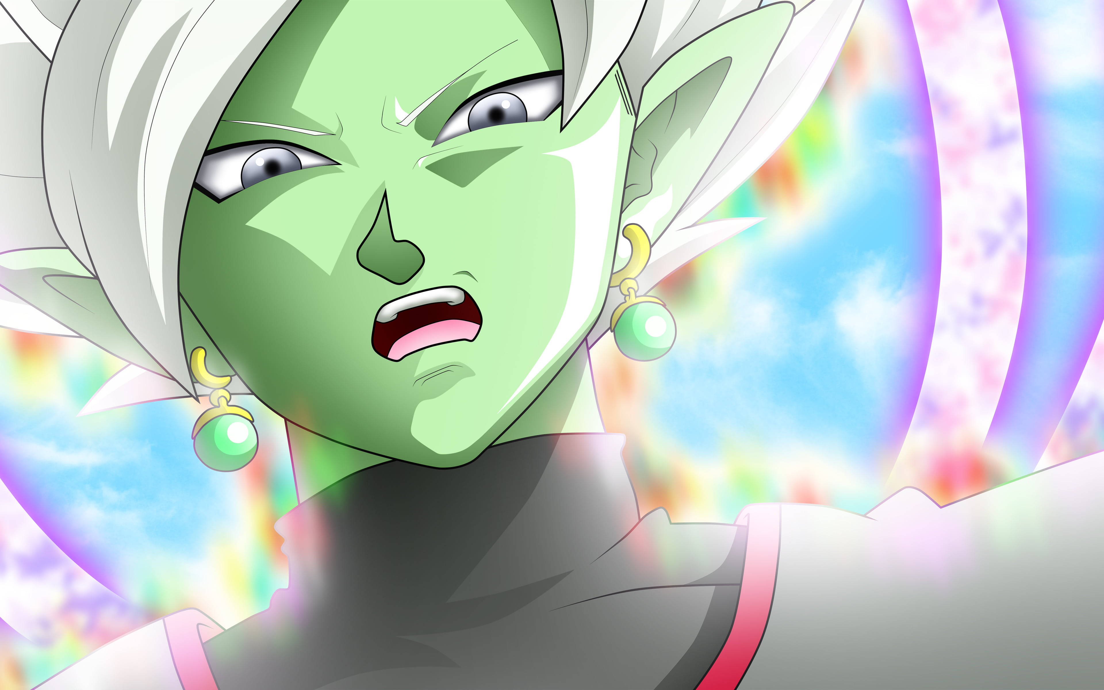 Black Goku, green-skinned, white hair, 4K Desktop Wallpaper