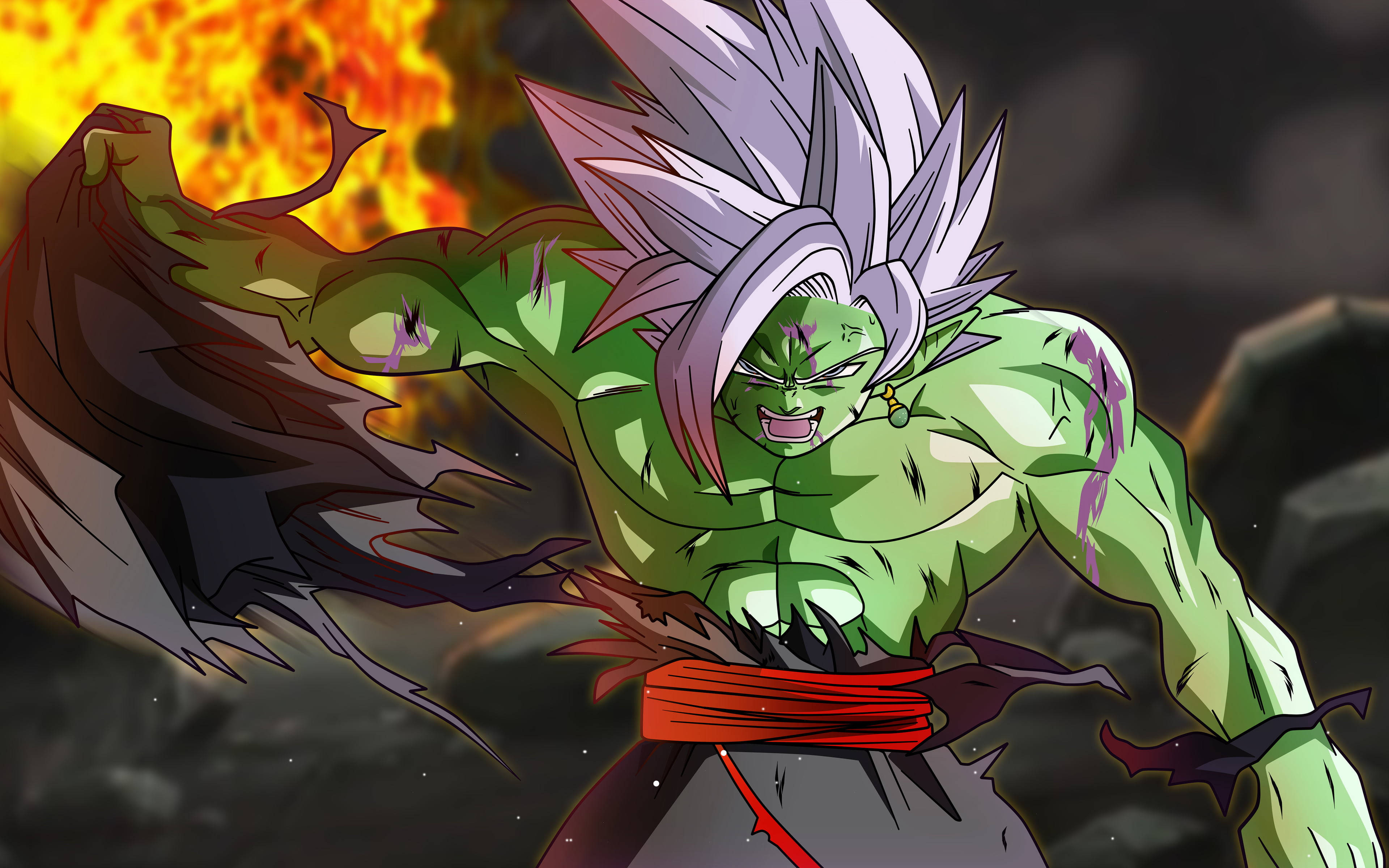 Black Goku Live, green-skinned, spiky white hair, 4K Desktop Wallpaper