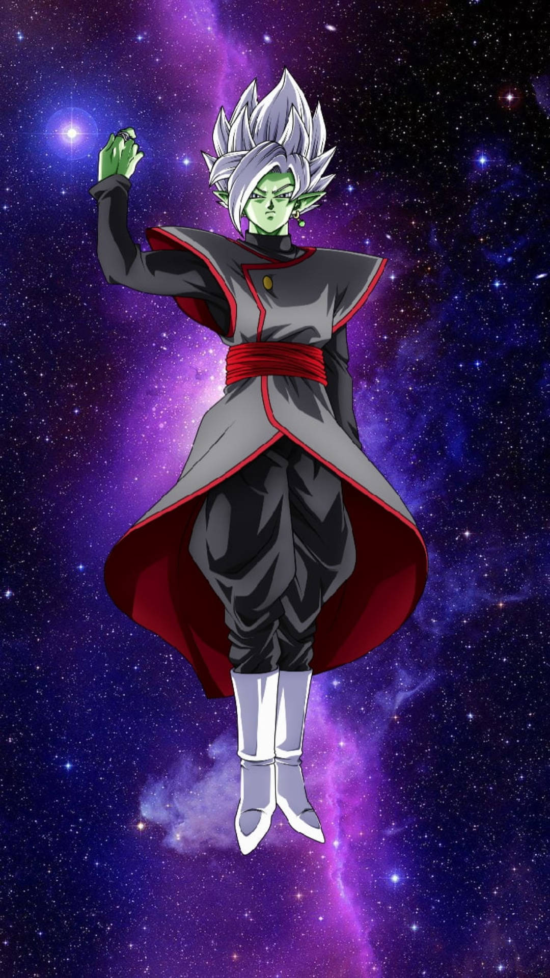 Black Goku Live, floating in space, vibrant purple and blue starfield, Full HD Phone Wallpaper