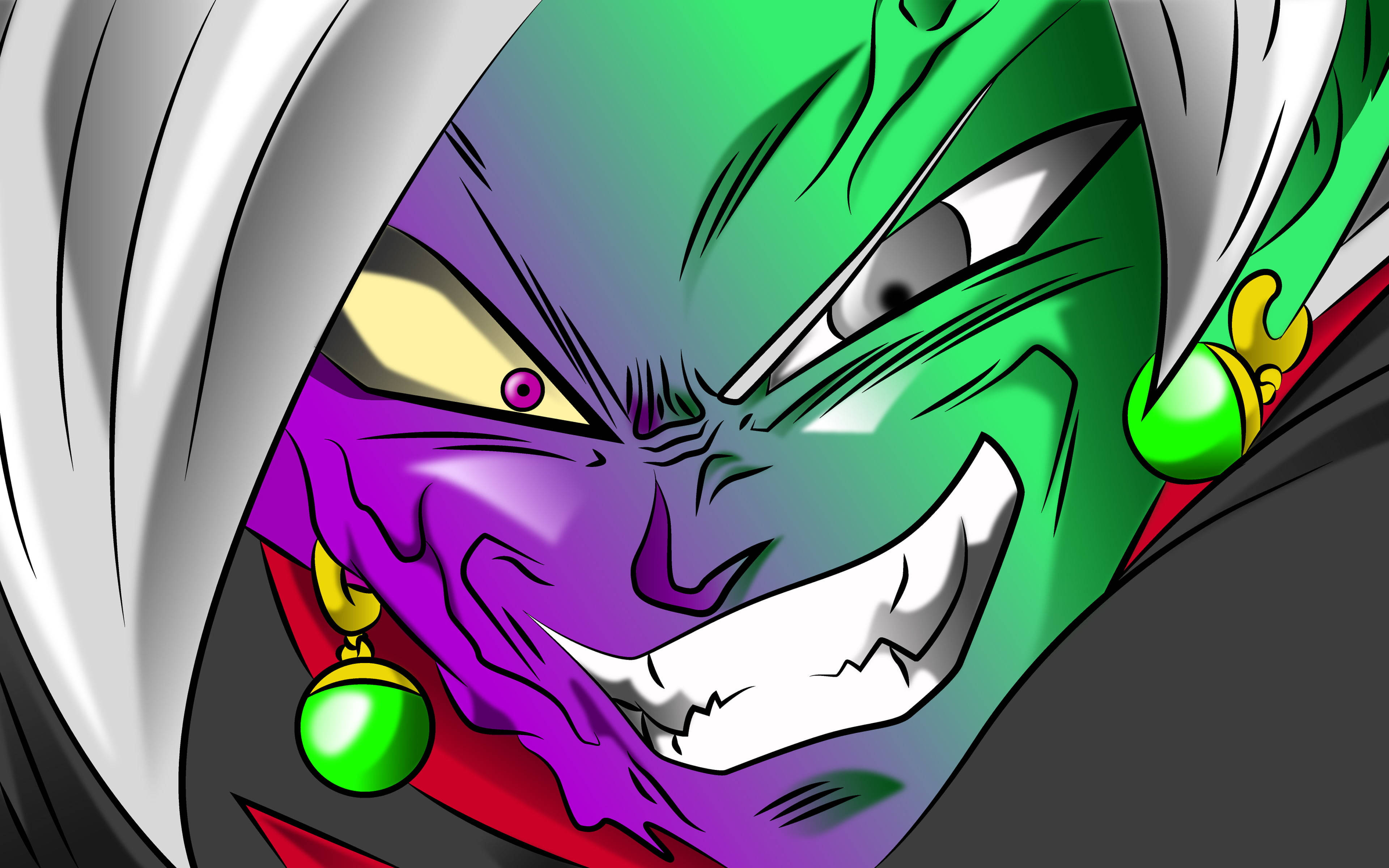 Black Goku Live, green and purple skin, white hair, 4K Desktop Wallpaper