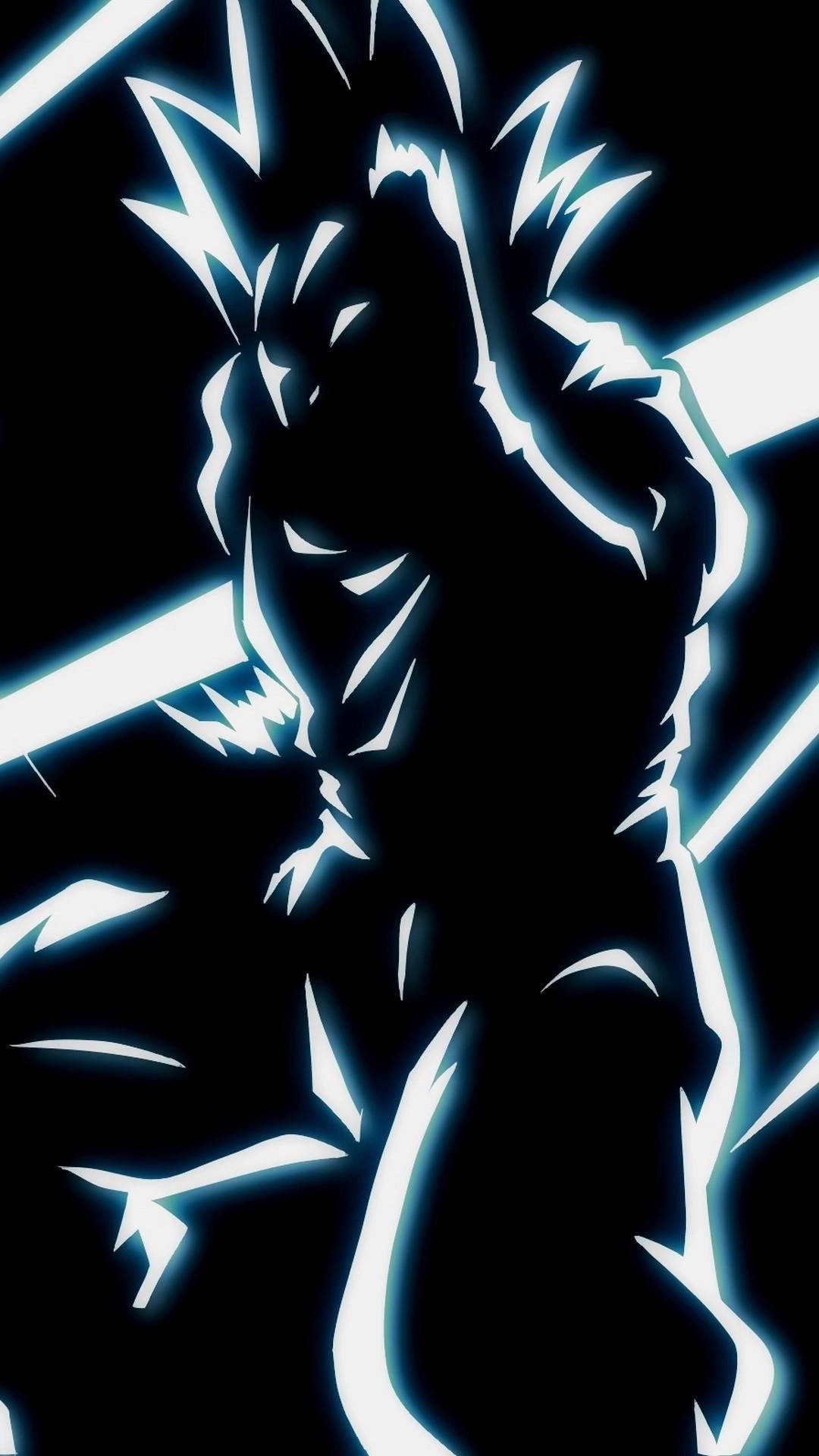 Black Goku Phone, spiky-haired anime warrior, glowing blue silhouette, Full HD Phone Wallpaper