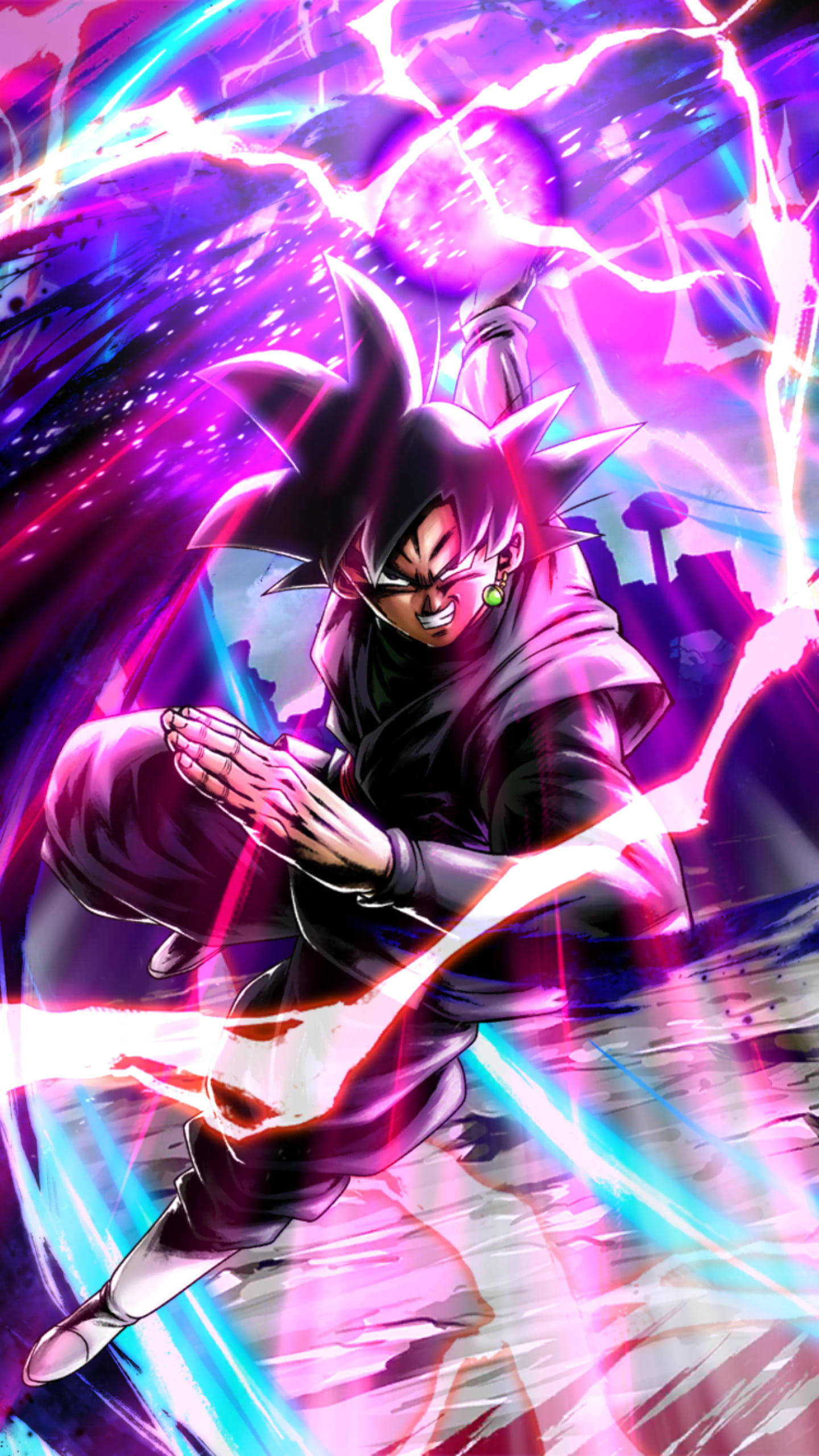 Black Goku, energy ball, purple and blue energy, 2K Phone Wallpaper