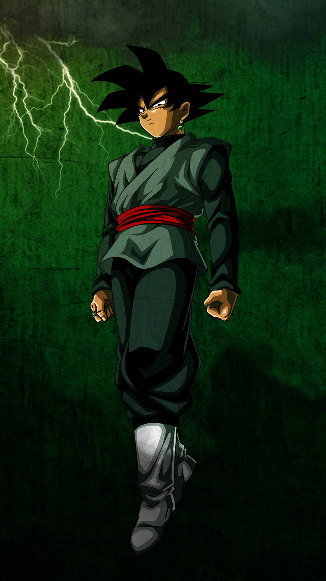 Black Goku, green aura, stormy green background, Full HD Phone Wallpaper