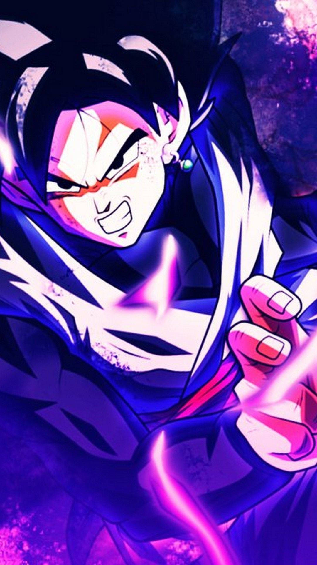 Black Goku, glowing purple energy, fierce anime warrior, Full HD Phone Wallpaper