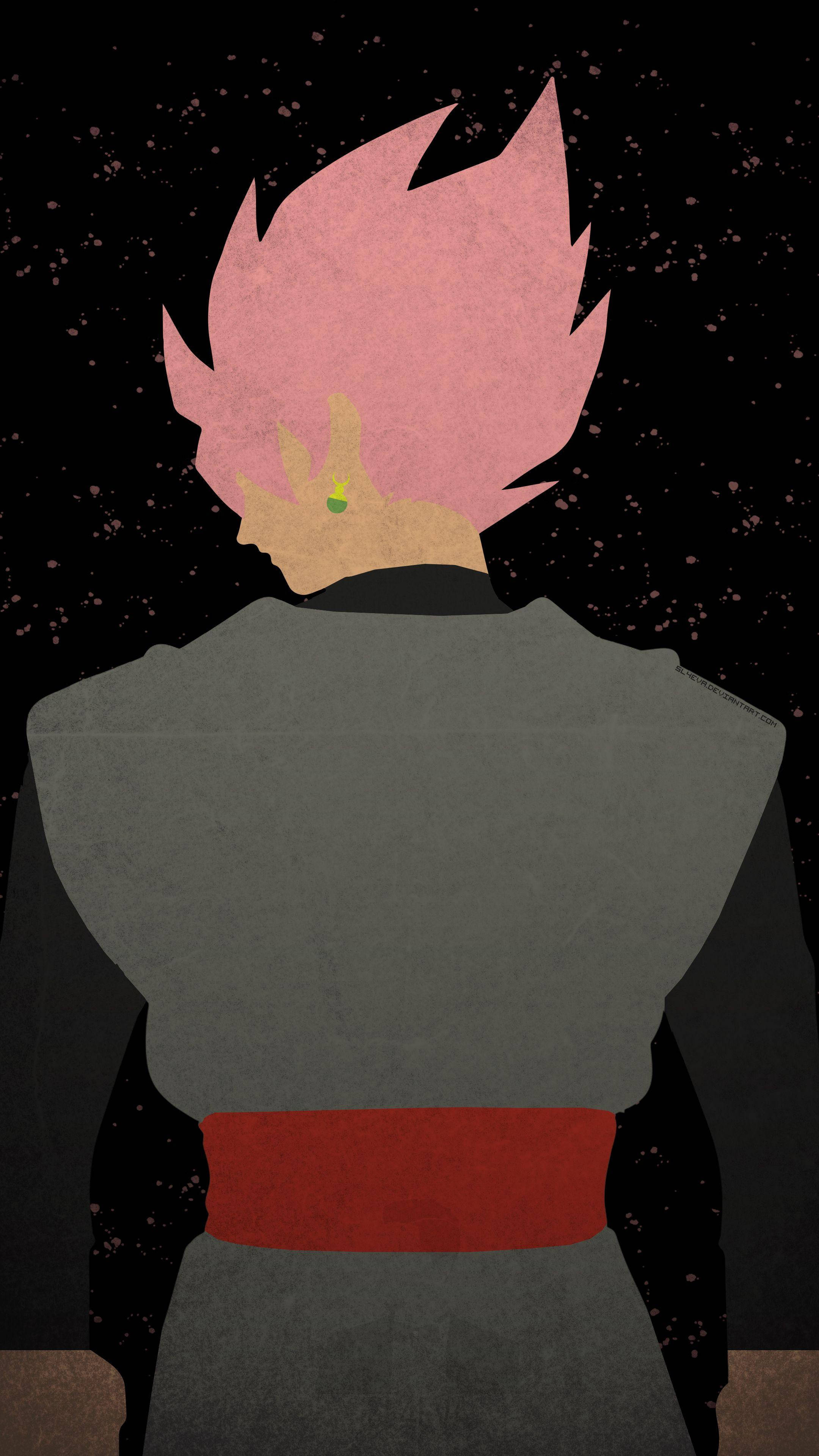 Black Goku Phone, minimalist vector art, pink-haired anime character, 4K Phone Wallpaper