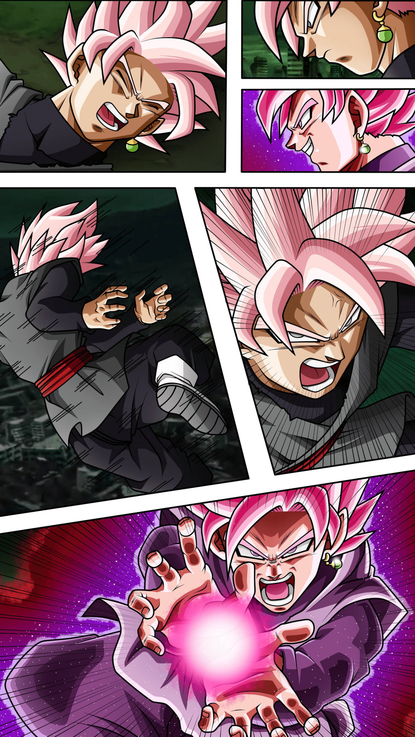 Black Goku, manga panel, pink hair, 2K Phone Wallpaper