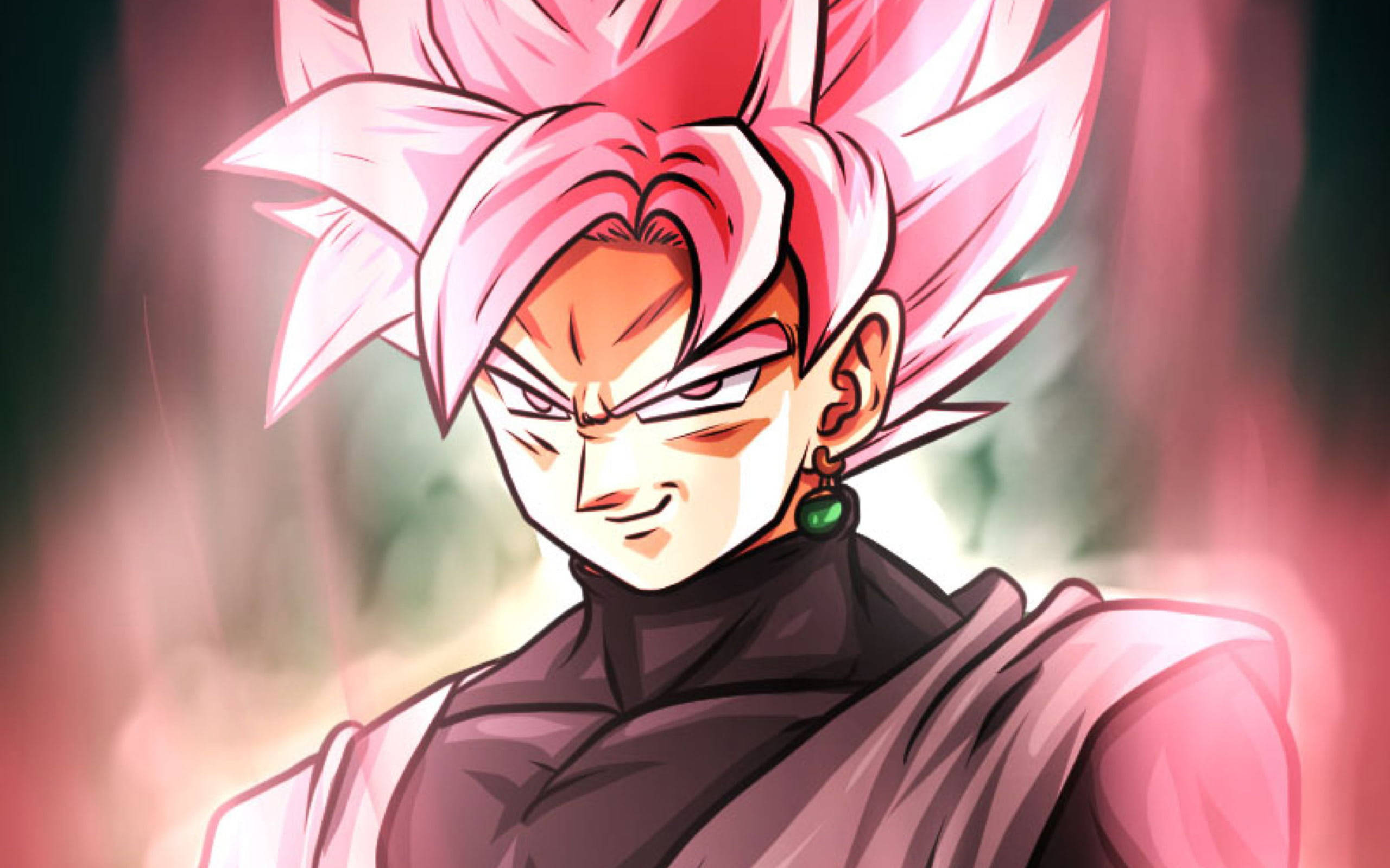 Black Goku Rose 4K, green earring, spiky pink hair, 2K Desktop Wallpaper