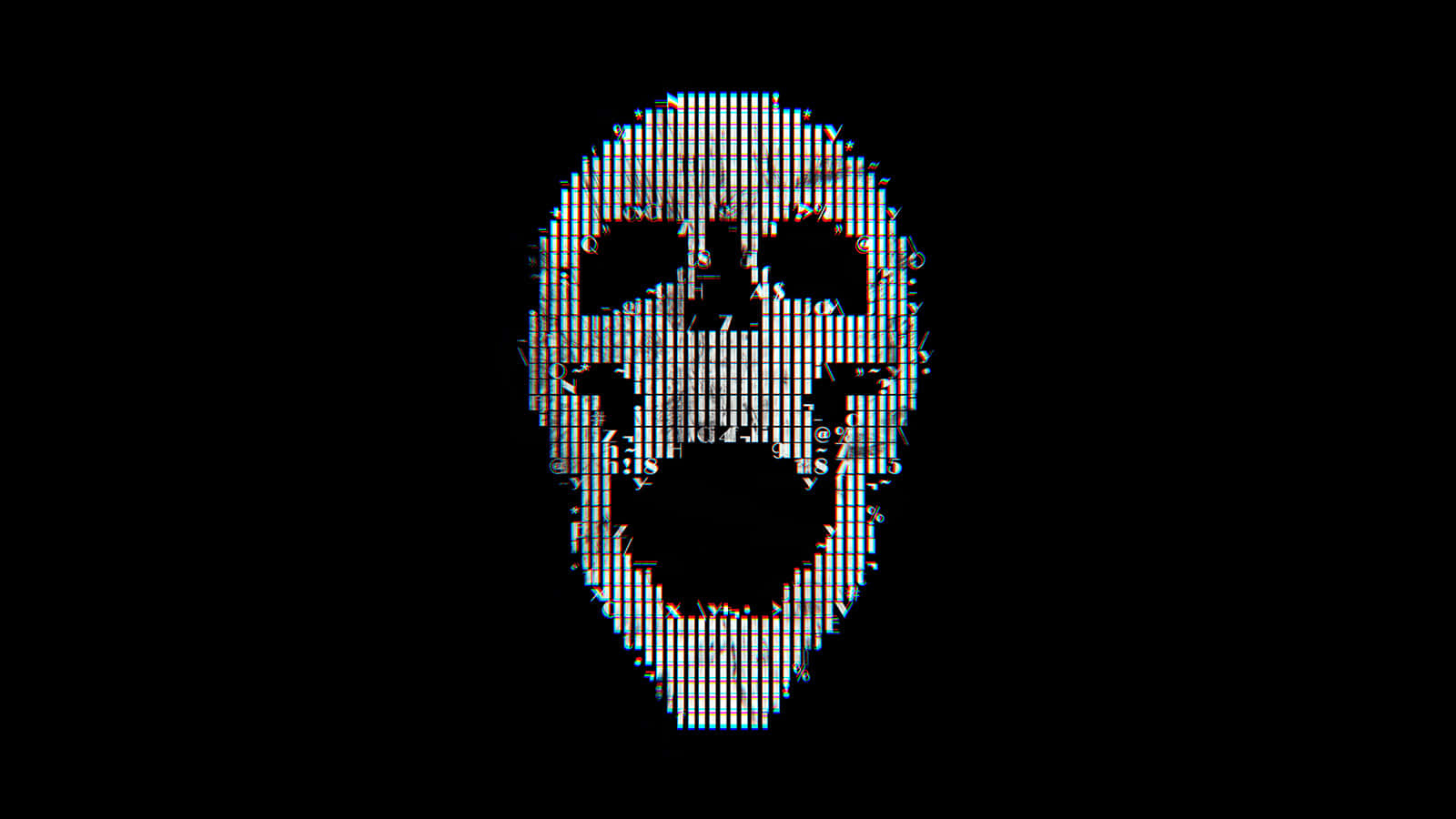 digital skull, pixelated distortion, chromatic aberration, HD Desktop Wallpaper