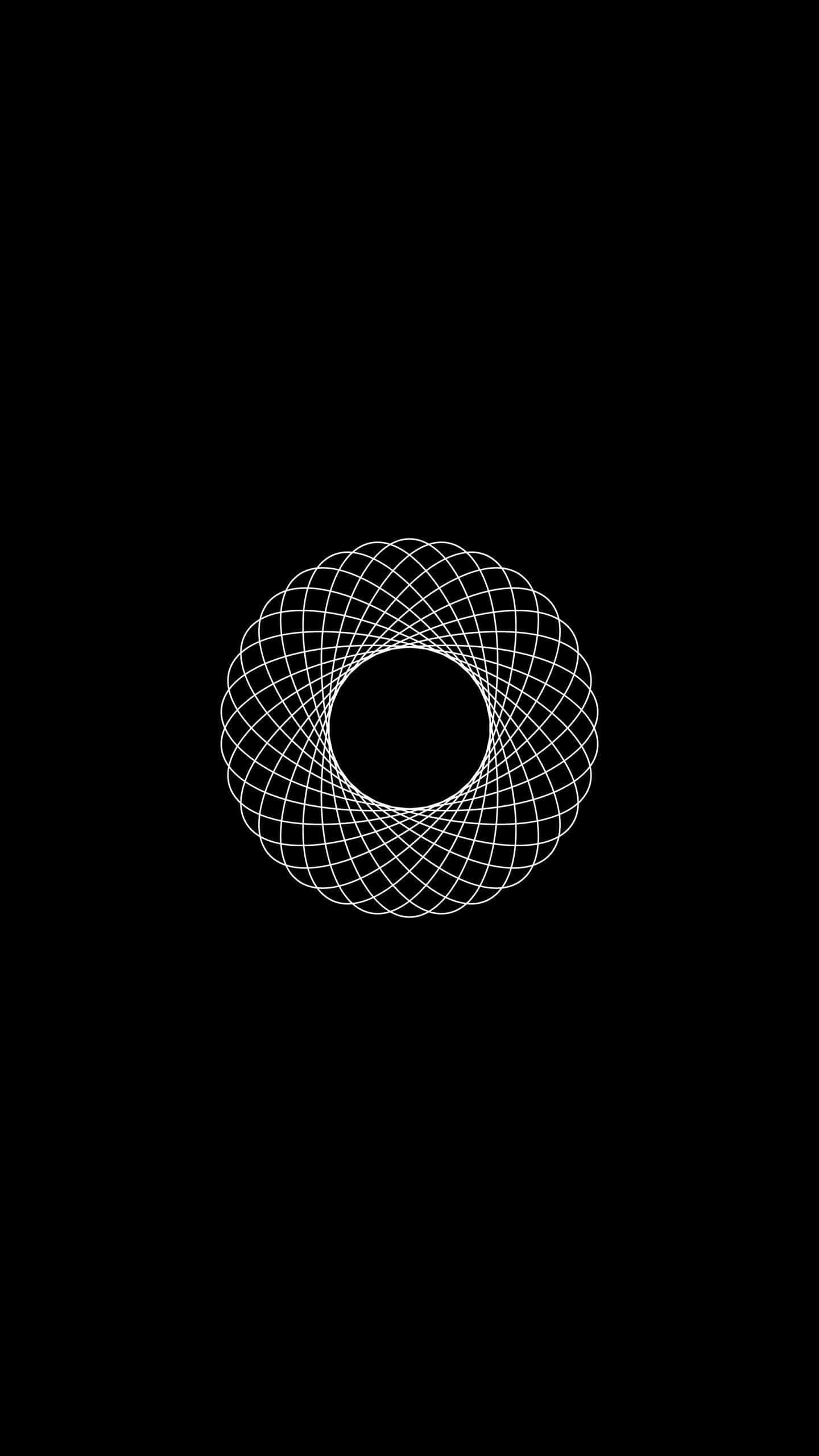 pure black oled, white geometric spiral, central void, 2K Phone Wallpaper