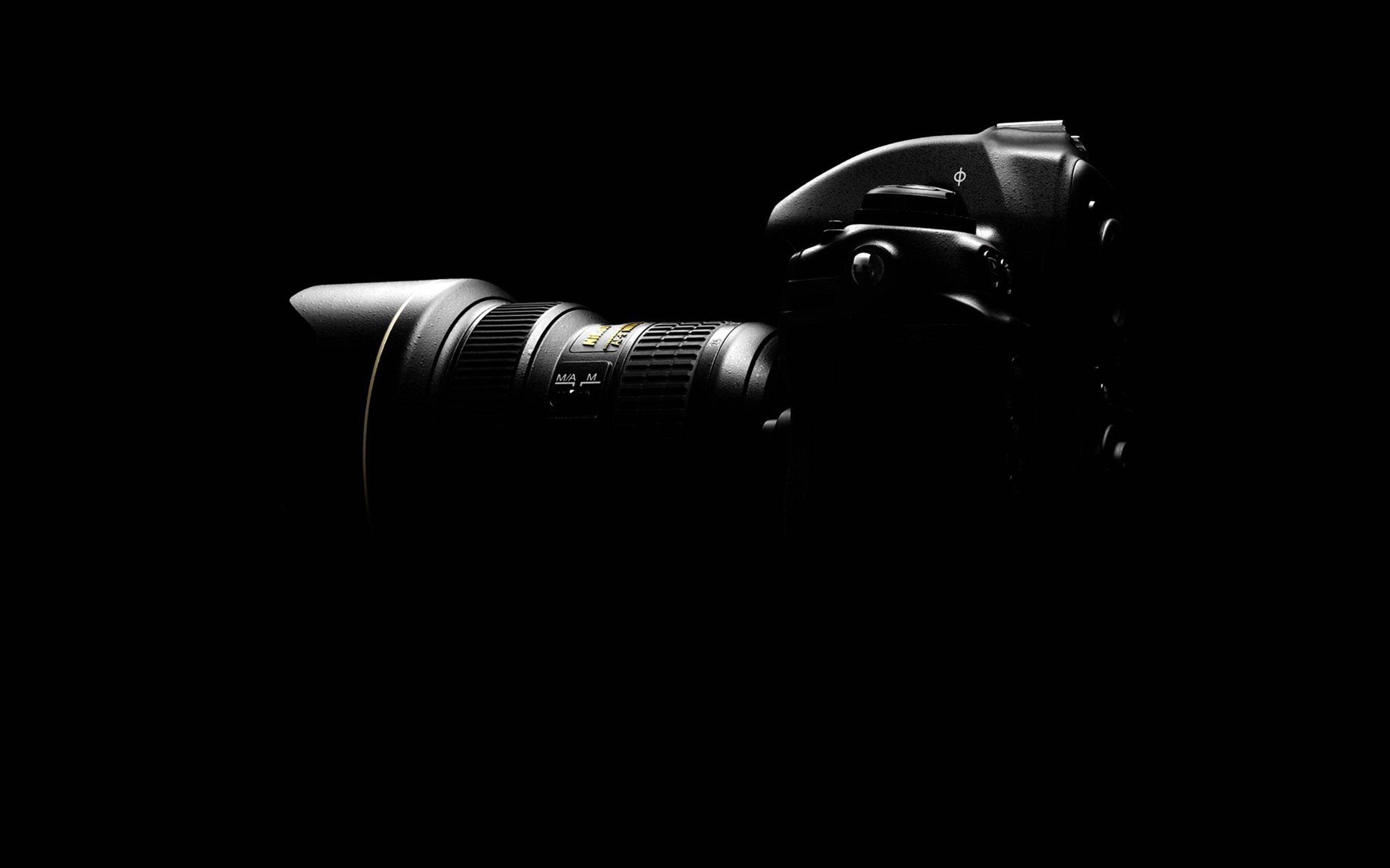 DSLR camera, black, telephoto lens, 4K Desktop Wallpaper
