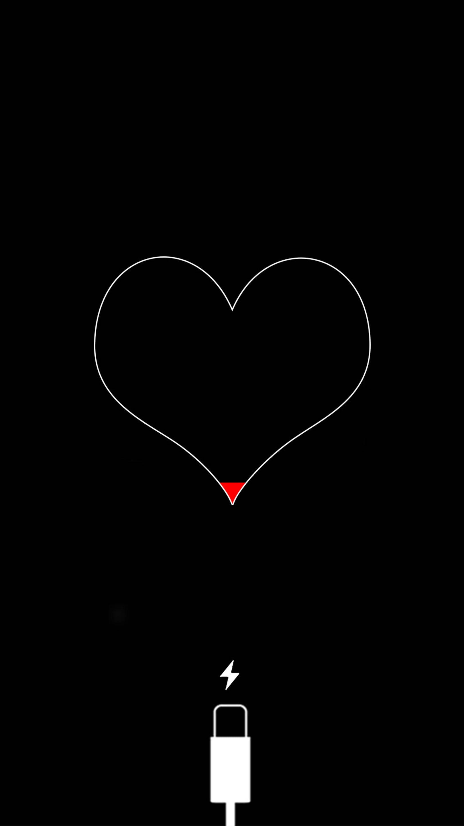 Black Heart Aesthetic, white heart outline, red tip, 2K Phone Wallpaper