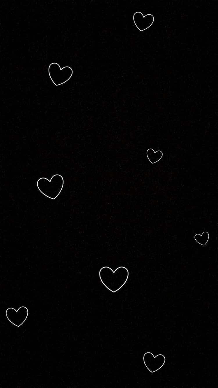 Black Heart Aesthetic, white outlined hearts, textured black background, HD Phone Wallpaper