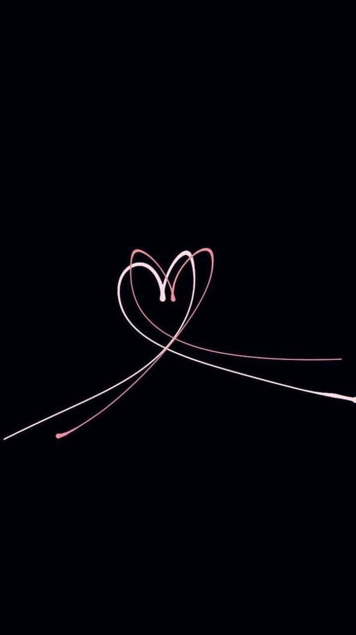 Black Heart Aesthetic, glowing heart shape, pink and white light trails, SD Phone Wallpaper