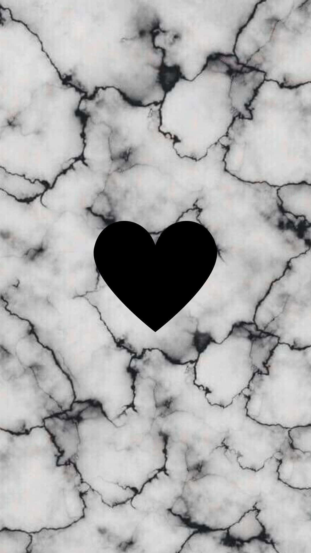 black heart, white and gray marble background, swirling veins, Full HD Phone Wallpaper