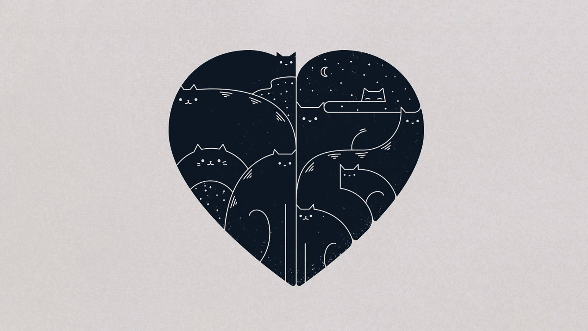 Black Heart Aesthetic, heart-shaped illustration, day and night scenes, Full HD Desktop Wallpaper
