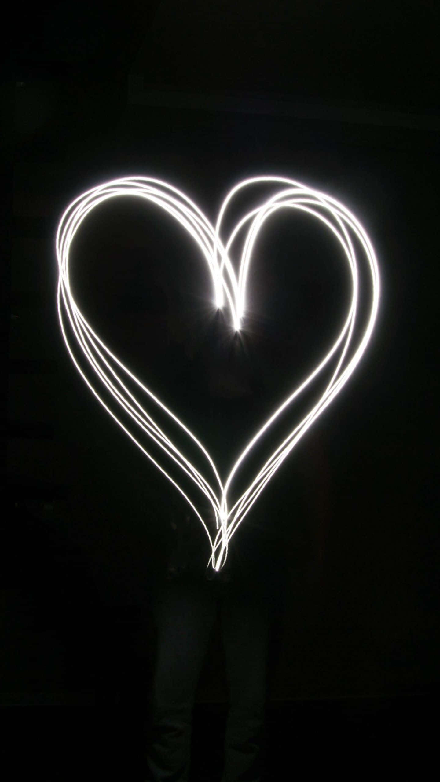 Black Heart, white lights, glowing white heart shape, 2K Phone Wallpaper