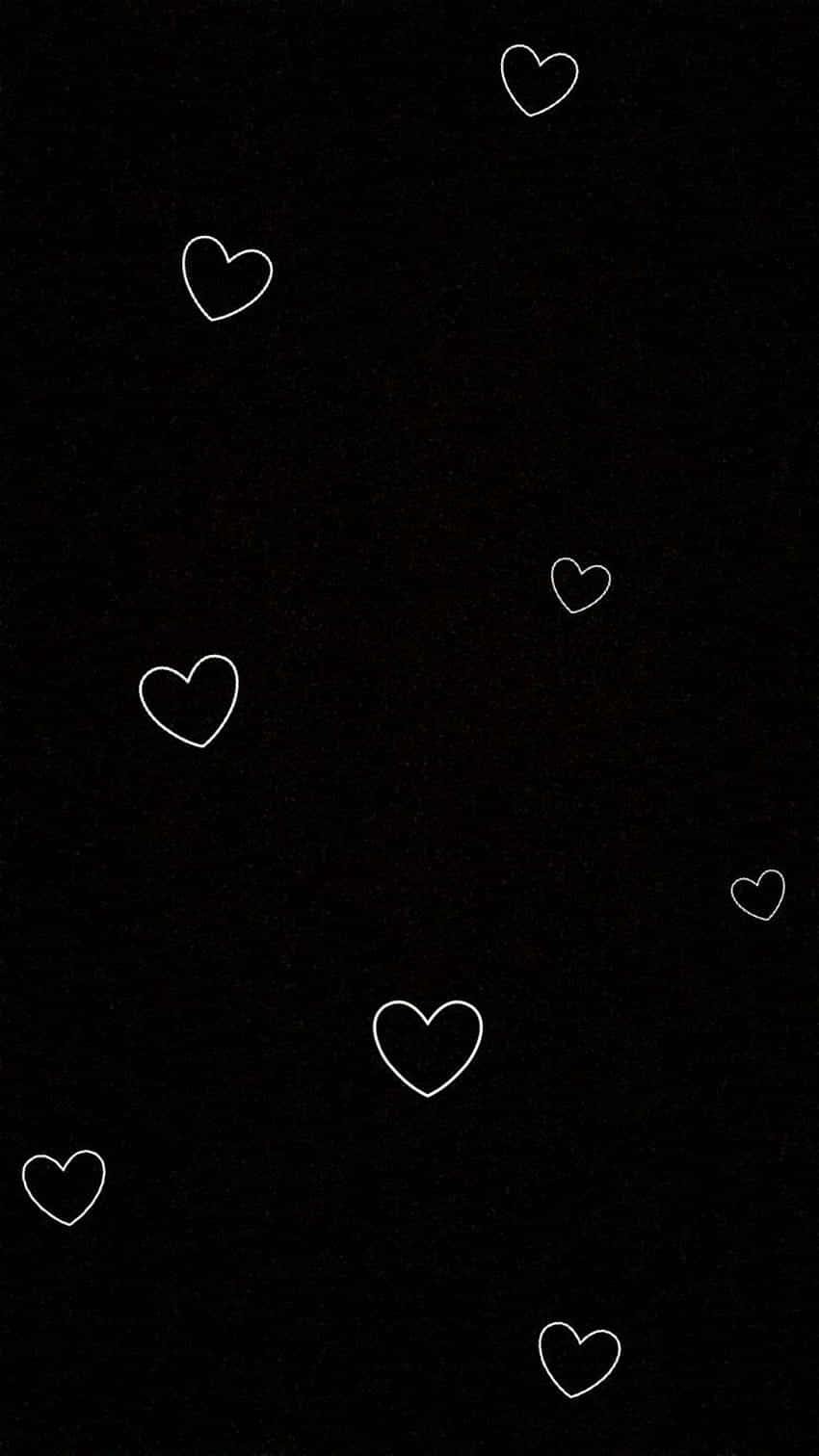 white and black heart iphone pattern, white outlined hearts, textured black background, HD Phone Wallpaper
